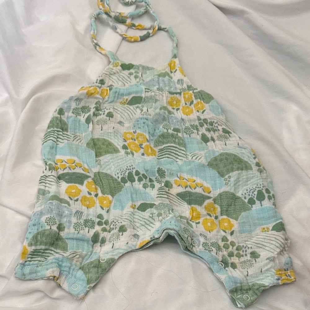 Angel Dear Green and Yellow Patterned Romper